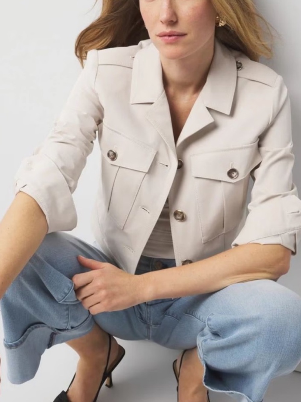 White House Black Market Light Cream Utility Jacket - Picture 3 of 4